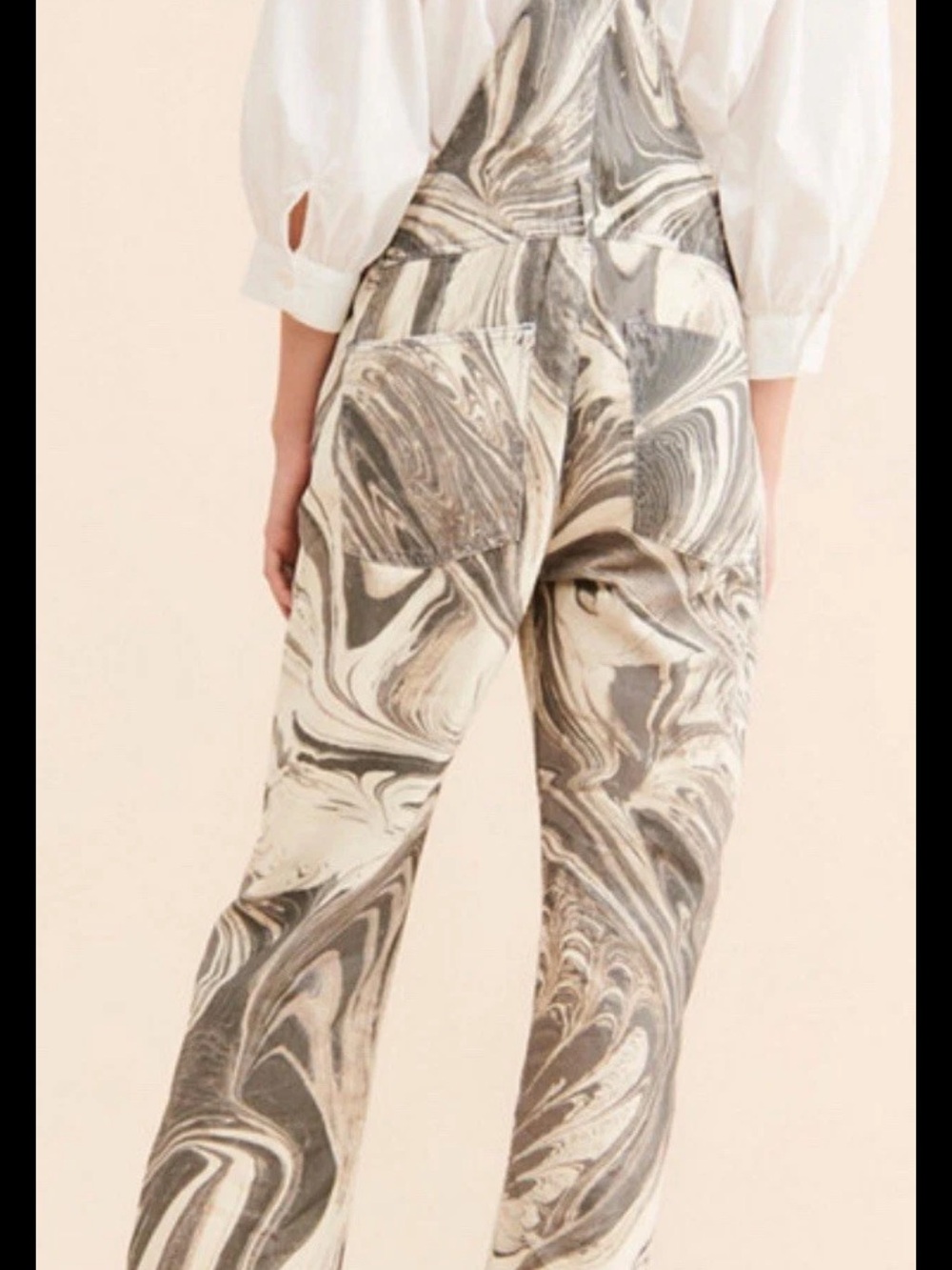 We The Free People Ziggy Marble-Swirl Overalls in Taupe & Cream Size XLarge - Picture 2 of 12